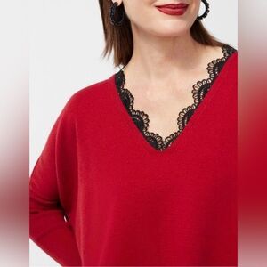 Chico’s Faux Leather Lace Trim Poncho Size S/M Fit Elbow Sleeve Color Red